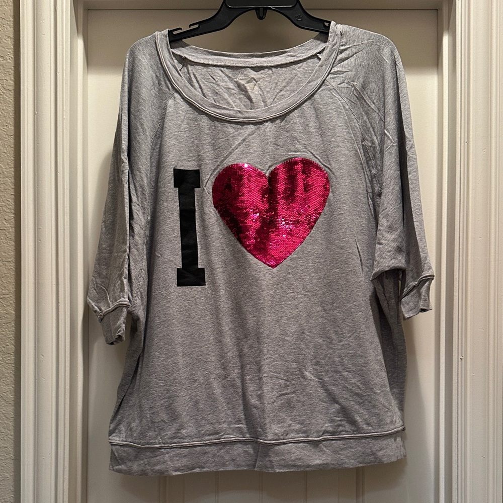 Ash/ Gray Shirt with Pink Sequin Heart Design